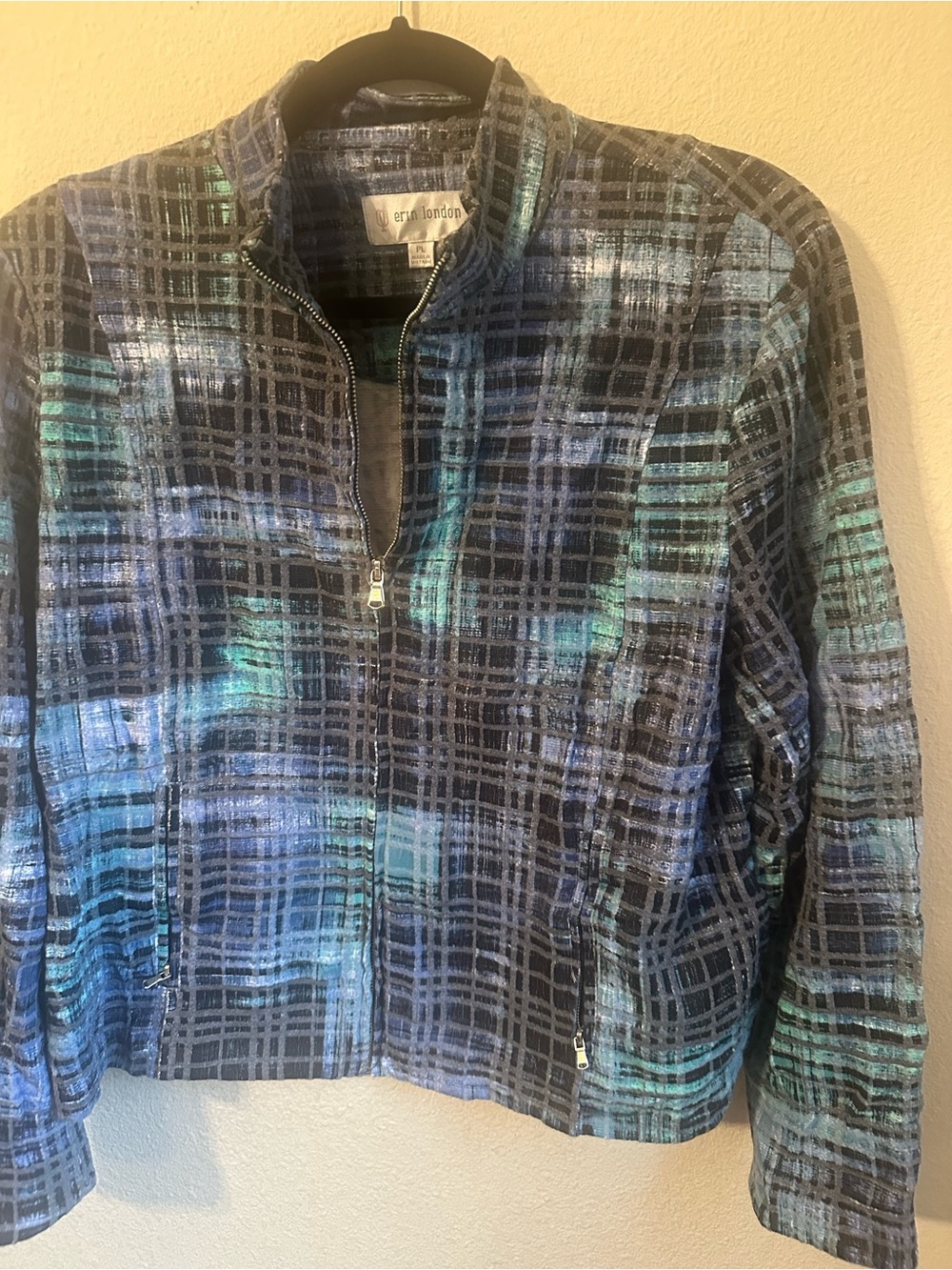 Erin London Blue Plaid Zip-Front Jacket